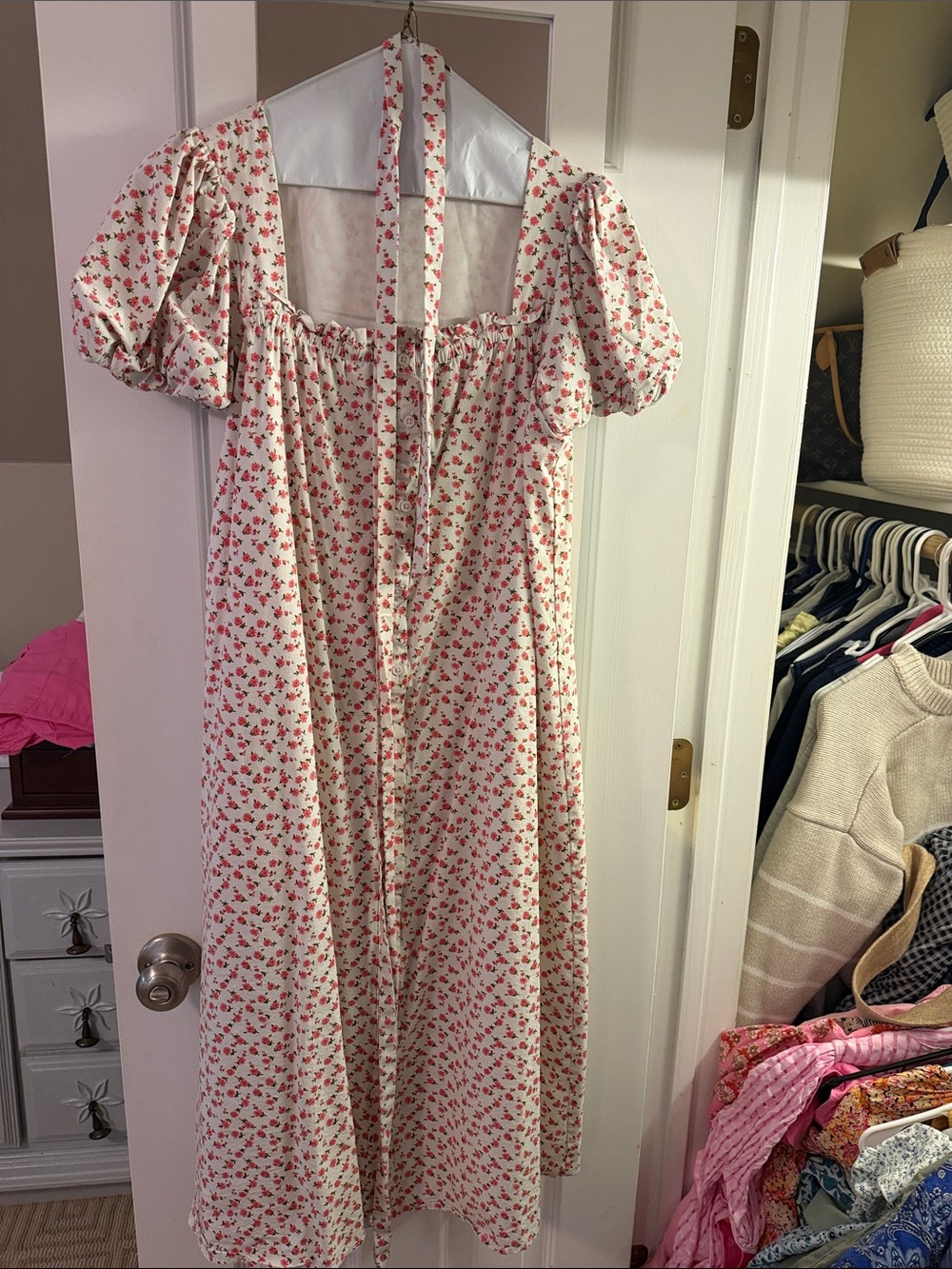 English Factory Short Puff Sleeve Floral Midi Dress